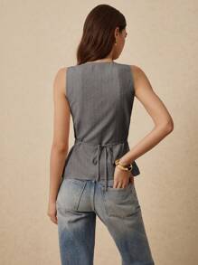 Poéselle Women's Square Neck Sleeveless Blouse With Buttons - Dark Grey - View 6