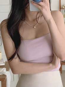 DAZY Women Solid Color Padded Cropped Camisole Tank Top, Pink - Pink - View 5