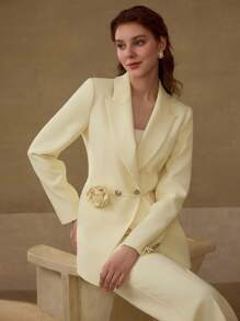 MOTF PREMIUM STEREO FLORAL DOUBLE BREASTED BLAZER - Yellow - View 5