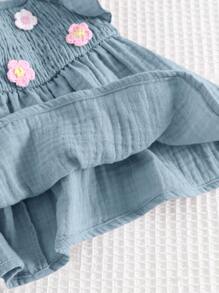 Cozy Pixies Baby Girl 3D Floral Collar Ruffle Sleeveless Top & Elastic Waist Shorts 2 Pieces Set