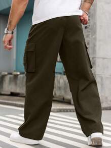 Manfinity LEGND Straight Leg Cargo Pants, Plain, Minimalist, Suitable For Summer - Coffee Brown - View 2
