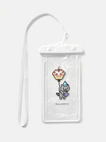 Nyan Cat X SHEIN Fashion Letter & Cat Print Transparent Waterproof Phone Pouch, Travel Accessory