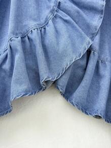 SHEIN Vestido camiseta con volantes y ribete de mujer adolescente de denim azul