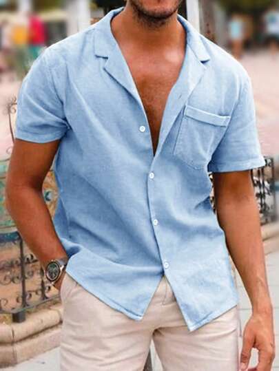 VENTUSAIL 男士纯色短袖衬衫，夏季时尚