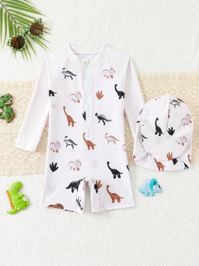 Baby Boy Cute Cartoon Print One-Piece Swimsuit