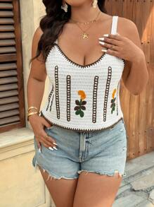 SHEIN VCAY Große Größen Urlaub Lässiges besticktes Camisole Stricktop Häkeltop Stickerei Urlaub Ausgehtops Sommertop Süße Tops Damen