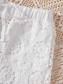 2pcs/Set Elegant Girls White Sleeveless Cover Up & Pants Sets, Fashionable - White - View 8