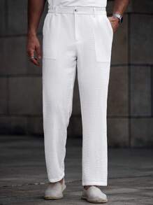 Manfinity RelaxMax Men's Casual Commuter Solid Color Slant Pocket Textured Tapered Pants - Beige - View 3