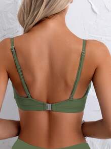 SHEIN Swim Solid Color Hollow Spaghetti Strap Bikini Top, Suitable For Summer - Army Green - View 2