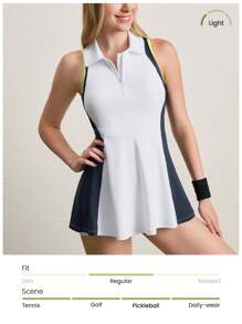 Gameset SHEIN Sport 女式无袖拼色迷你运动连衣裙和短裤 - 白色 - 查看 6