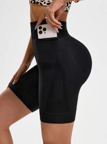 Easithlete Seamless Multi-Pocket Running Shorts, High Intensity Compression Workout Leggings For Marathon & Fitness - Black - View 5