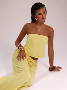 SHEIN BAE Canotta estiva da donna in lino, sexy e con schiena scoperta, lacci, casual, per vacanza o uscite in spiaggia, colore crema giallo