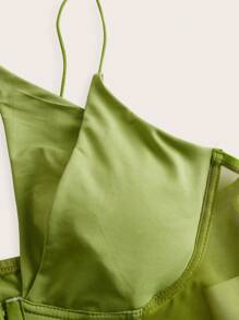 SHEIN ICON Hook And Eye Mesh Insert Crop Cami Black Corset Top - Green - View 4