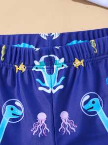 Cartoon Dinosaur Pattern Young Boys Swimsuit Beach Holiday Swimming Trunks Set - Multicolor - View 5