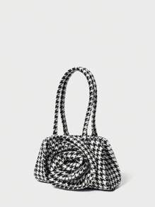 SHECARRY Geantă de umăr elegantă cu imprimeu Houndstooth pentru femei, potrivită pentru naveta și călătoriile zilnice