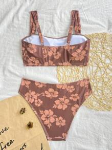 SHEIN Swim 女士花卉印花比基尼套装，适合夏季海滩度假，印花款式随机 - 彩色 - 查看 4