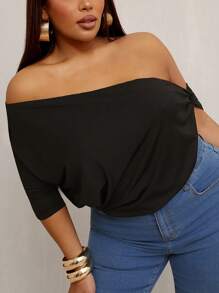 SHEIN X Phaith Montoya SHEIN SXY Blusa de hombros descubiertos elegante y sexy para mujer de talla grande, apta para uso diario - Negro - Ver 11