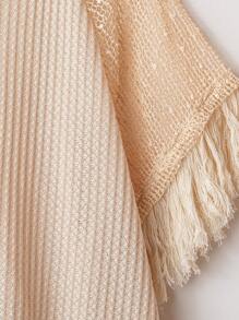 SHEIN VCAY Áo thun cổ tròn màu mơ cỡ lớn, Áo tay tua rua lưới, Áo thun dệt kim rộng rãi, Ngày của Mẹ, Mùa hè dành cho phụ nữ, Bãi biển, Mùa hè dành cho phụ nữ, Mùa hè Boho, Phụ nữ Boho, Bữa sáng muộn dành cho phụ nữ, Sân bay dành cho phụ nữ, Kỳ nghỉ bãi biển, Kỳ nghỉ ngắn ngày, Kỳ nghỉ lễ, Tiền cũ, Áo tua rua, Lễ hội tháng Mười, Lễ hội tháng Mười - Màu be - Xem 5