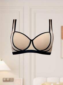 SHEIN 1pc Women Underwire Comfort Gather Seamless Push Up Bra - Multicolor - View 3