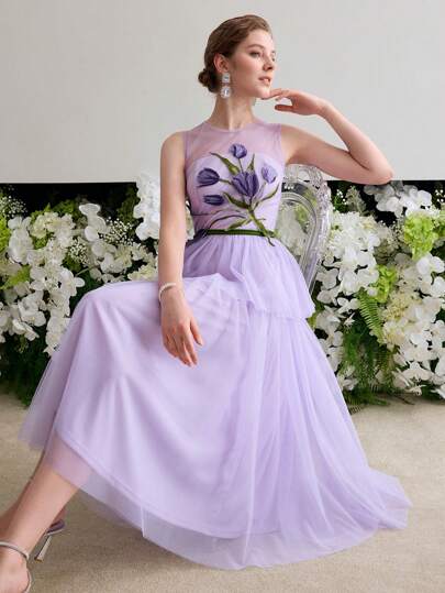 MOTF Soiréza MESH FLORAL APPLIQUES COCKTAIL DRESS