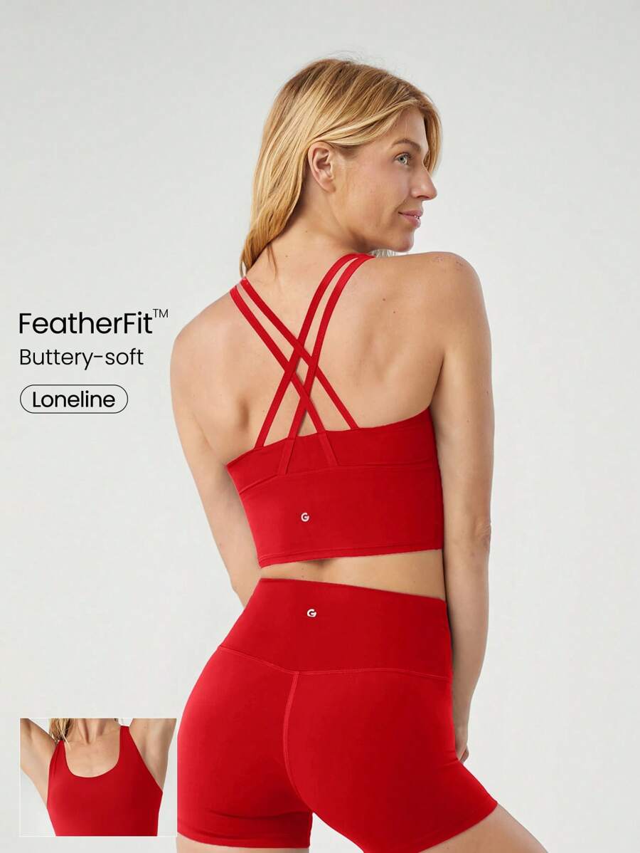 GLOWMODE Sujetador deportivo de sostén ligero FeatherFit™ con tirantes cruzados tipo longline, para yoga, gimnasio y uso diario