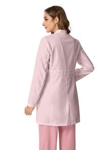 TaskEZ Bata de laboratorio de manga larga con botón a presión delantero y bolsillo, color rosa - Rosa - Ver 2