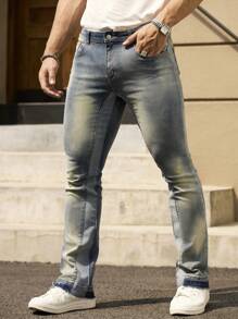 RivetRise Jeans ajustados de hombre de uso casual diario con bolsillo sesgado lavado