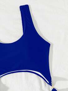 Swim SXY 1pc Plain Color Hollow Out One-Piece Swimsuit, Suitable For Summer - Royal Blue - View 3