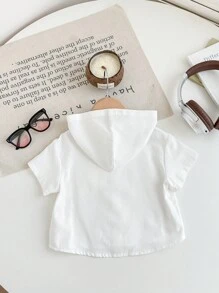 SHEIN Áo thun tay ngắn trùm đầu màu trắng thoải mái hàng ngày, áo dệt đa năng thích hợp mặc trong nhà, ngoài trời, hàng ngày, thể thao, vui chơi, tiệc tùng, chụp ảnh, nghỉ mát, lễ hội, cho bé trai và bé gái, mùa xuân/hè - trắng - Xem 2