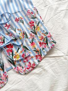 Soleia Bohemian,Boho, Romantic Floral,Vacation, Floral 4th Of July Clothes Tops Vacation Tops Beaded Top Top Party Tops Cami Top Camisole Top 4th Of July Women Crop Sexy Tops For Women WYWF Women's Holiday V-Neck Tied Flared Sleeve Tropical Stripe Jacquard Print Cami Top - Multicolor - View 4