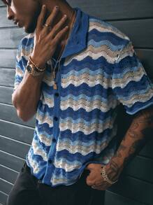 AXEPEAK Striped Single-Breasted Casual Knitted Sweater For Men With Lining - Multicolor - View 6