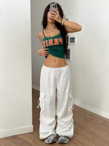 Coolane 女士夏季外出演唱会街头服饰 Y2K 复古辣妹图案条纹绿色短款背心 - 綠色 - 查看 4