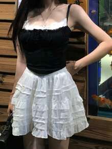 DAZY 法式简约性感黑白撞色蕾丝芭蕾主题服装，女士两件套 - 黑色 - 查看 7