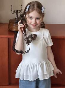 DAZY 2pcs/Set Girls Summer Casual Solid Color Short Sleeve T-Shirt & Camisole