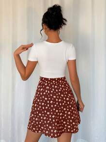 Chiquease Damen schwarzer Ditsie Blumen A-Linien Rock, neuer Sommer Mini Rock 2024, schmeichelhafter A-Linien Rock für birnenförmige Figur - Rot - Übersicht 2