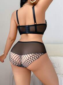 SHEIN 大码单网眼拼接钢圈内衣文胸 - 黑色 - 查看 2