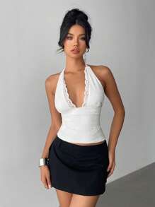 Aloruh 女式纯色露背白色背心，夏季时尚 - 白色 - 查看 3