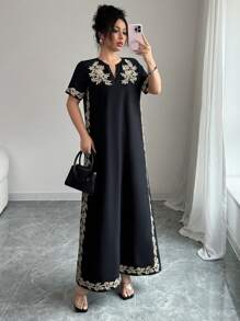 Rafferiza Women's Casual Floral Embroidery Vacation Dress, Spring/Summer - Black - View 3