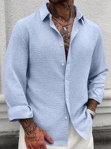 Manfinity CasualCool White Casual Linen Long Sleeve Shirt, Minimalist & Fashionable, Suitable For Summer