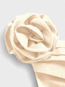 SHEIN Girlism 优雅纯色 3D 花卉单肩荷叶边短款舞会礼服，适合少女 - 杏色 - 查看 15