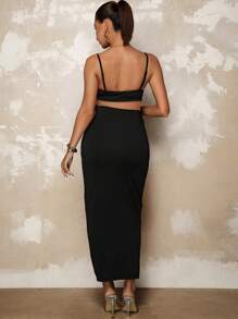 MaterniChic 孕妇性感纯色露背吊带紧身连衣裙 - 黑色 - 查看 2