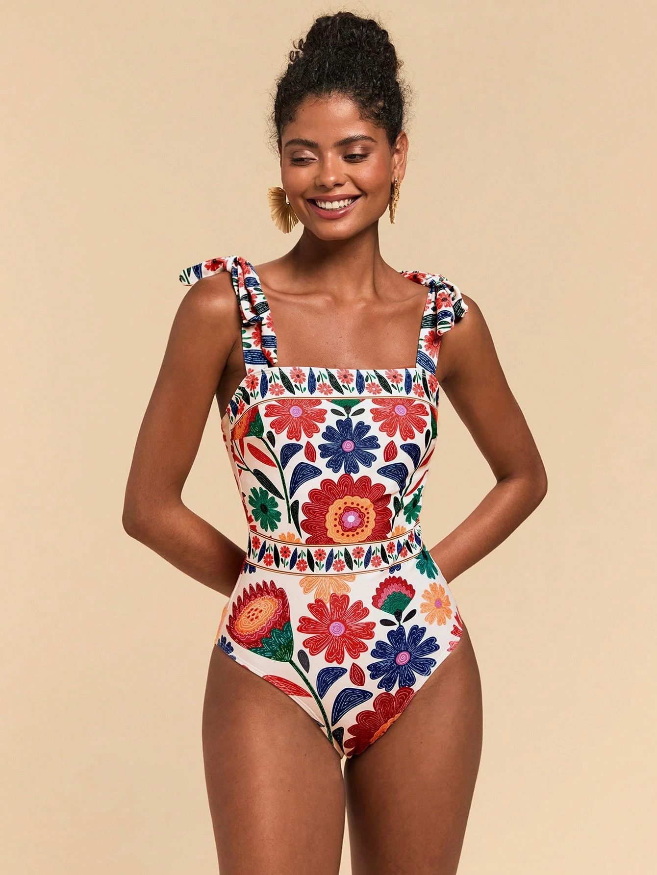 Travachic 1 Peça Maiô Feminino, Alça Fina, Moda para o Verão - Multicolorido - Visão 1