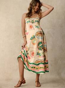 Boho Mama Abito casual senza maniche con stampa di piante tropicali, per donne in gravidanza, adatto per vacanze