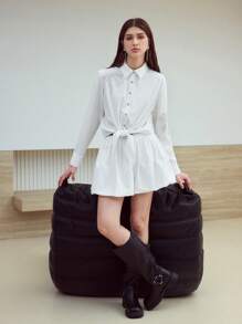 MOTF STUDIO RHINESTONE BOW DETAIL BUTTON UP SHIRT - White - View 1