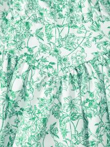 1 件青少年女孩度假甜美花卉印花荷叶边 A 字形吊带连衣裙，适合春夏季日常、度假、朋友聚会