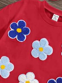 SHEIN Babygirl Floral Loose Fitting Short Sleeve T-Shirt, Versatile White, Summer - Hot Pink - View 3