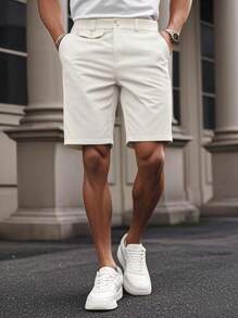 Manfinity Homme Men's Solid Color Casual Comfortable Shorts, Suitable For Summer