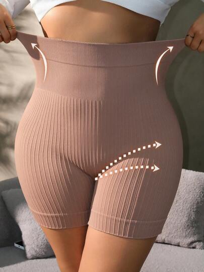 SHEIN 1 pieza Pantalón estilizante y levantador de cintura alta sin costuras con rayas verticales para tallas grandes