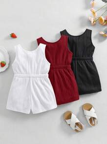 3pcs Set: Casual Knit Solid Color Vest & Romper