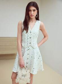 MOTF STUDIO Gonna con decorazioni in paillettes e bottoni - Albicocca - Visualizzare 4